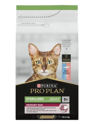 ΓΑΤΟΤΡΟΦΗ PURINA PROPLAN CAT STERILIZED ADULT SAVOURY DUO ΜΠΑΚΑΛΙΑΡΟΣ-ΠΕΣΤΡΟΦΑ 1.50kg