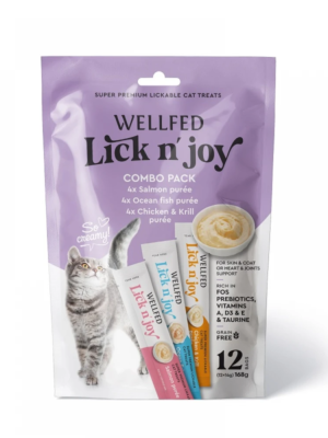 ΛΙΧΟΥΔΙΑ ΓΑΤΑΣ WELLFED LICK N’ JOY COMBO PACK SALMON-FISH-CHICKEN PUREE (12x14g) 168g