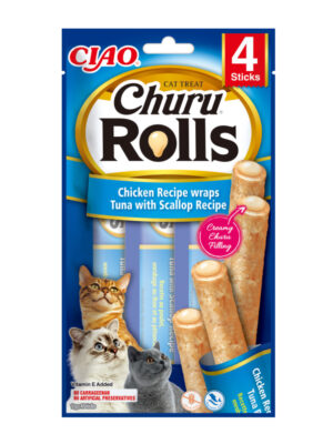 ΛΙΧΟΥΔΙΑ ΓΑΤΑΣ INABA IN732 CHURU CAT ROLLS CHICKEN-TUNA-SCALLOPS 4STICKS-4Ogr