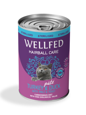 ΚΟΝΣΕΡΒΑ ΓΑΤΑΣ WELLFED 1440 STERILISED-HAIRBALL PATE TURKEY-DUCK 400g