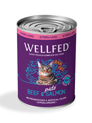 ΚΟΝΣΕΡΒΑ ΓΑΤΑΣ WELLFED 1445 STERILISED PATE BEFF-SALMON 400g