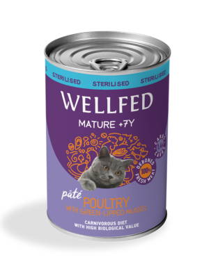 ΚΟΝΣΕΡΒΑ ΓΑΤΑΣ WELLFED 14774 MATURE +7-STERIL PATE POULTRY-MUSSELS 400g