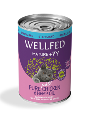 ΚΟΝΣΕΡΒΑ ΓΑΤΑΣ WELLFED 14784 MATURE +7-STERIL PATE CHICKEN-HEMP OIL 400g