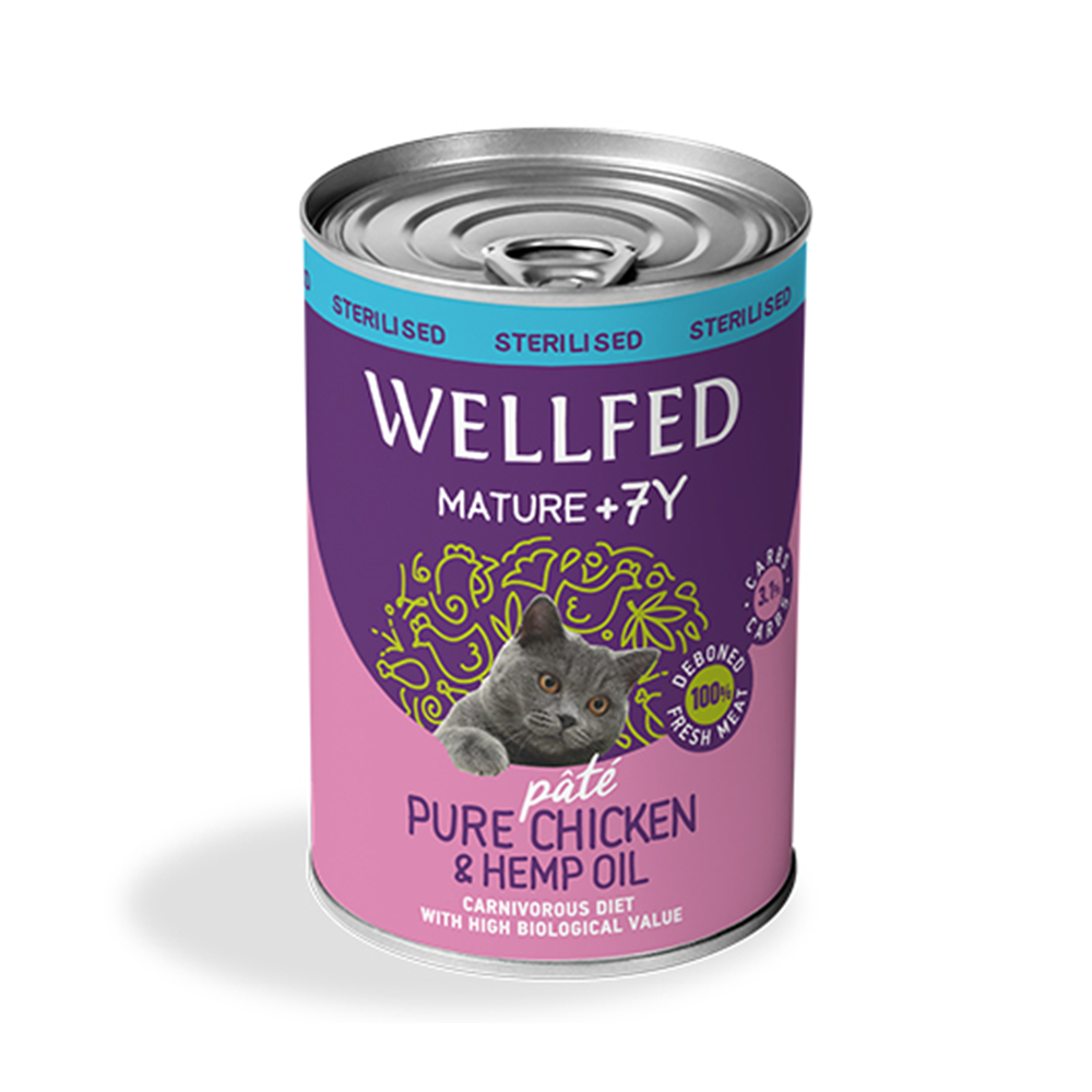 WELLFED 14784 MATURE +7-STERIL PATE CHICKEN-HEMP OIL 400g