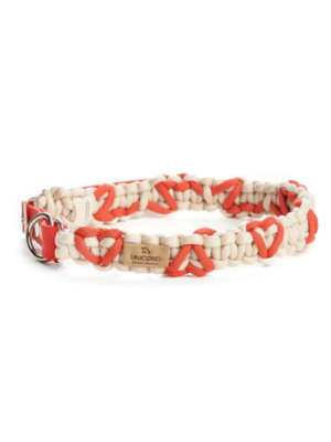 ΠΕΡΙΛΑΙΜΙΟ ΣΚΥΛΟΥ UNICORD COLLAR HEARTMADE ΕΚΡΟΥ-ΚΟΚΚΙΝΟ S 30-36cm 30mm
