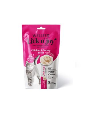 ΛΙΧΟΥΔΙΑ ΓΑΤΑΣ WELLFED LICK N’ JOY CHICKEN & TURKEY PUREE (5x14g) 70g