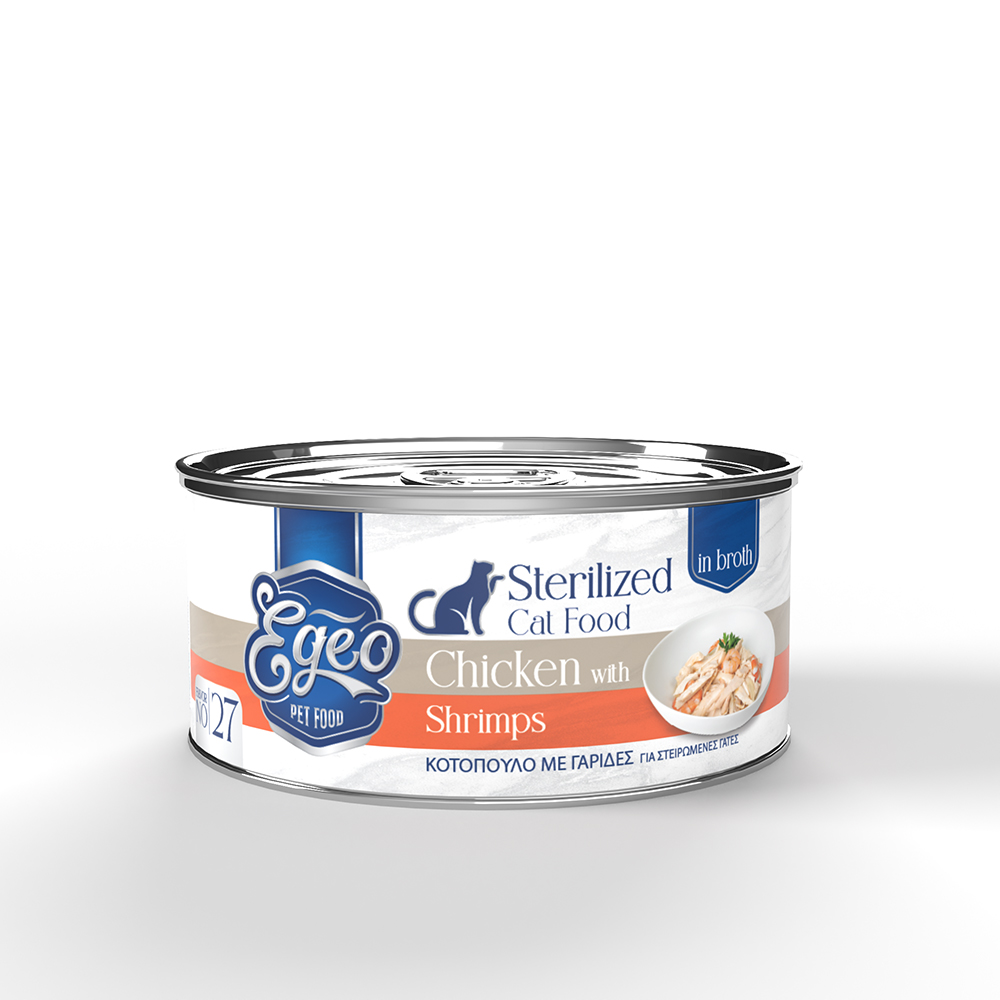 EGEO PET FOOD EG027 STERILIZED ΚΟΤΟΠΟΥΛΟ ΜΕ ΓΑΡΙΔΕΣ BROTH 85g