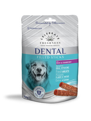 ΛΙΧΟΥΔΙΑ ΣΚΥΛΟΥ 84457 CELEBRATE FRESHNESS DENTAL FILLED STICKS DUCK&CRANBERRY 100g