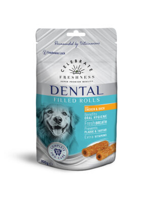 ΛΙΧΟΥΔΙΑ ΣΚΥΛΟΥ 84468 CELEBRATE FRESHNESS DENTAL FILLED ROLLS CHICKEN&DUCK 100g