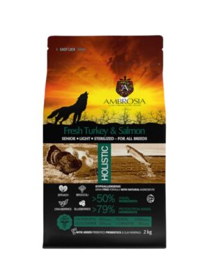 ΣΚΥΛΟΤΡΟΦΗ AMBROSIA GF SENIOR LIGHT/STERILISED TURKEY&SALMON 2kg