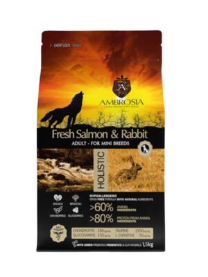 ΣΚΥΛΟΤΡΟΦΗ AMBROSIA GF ADULT MINI SENSITIVE FRESH SALMON&RABBIT 1,5kg